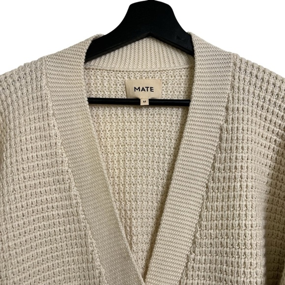 Mate the Label Relaxed Merino Wool Waffle Cardigan Sweater Bone Medium NWT - Picture 2 of 6